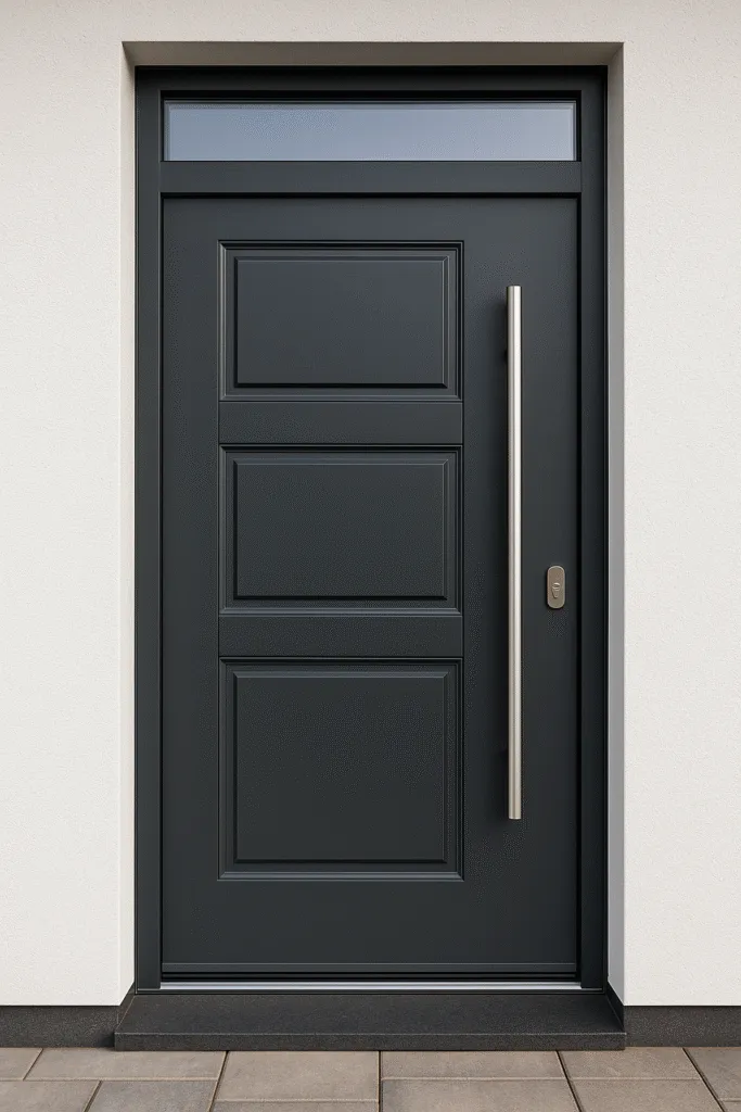 Modern exterior front door with proper sealing and thermal insulation