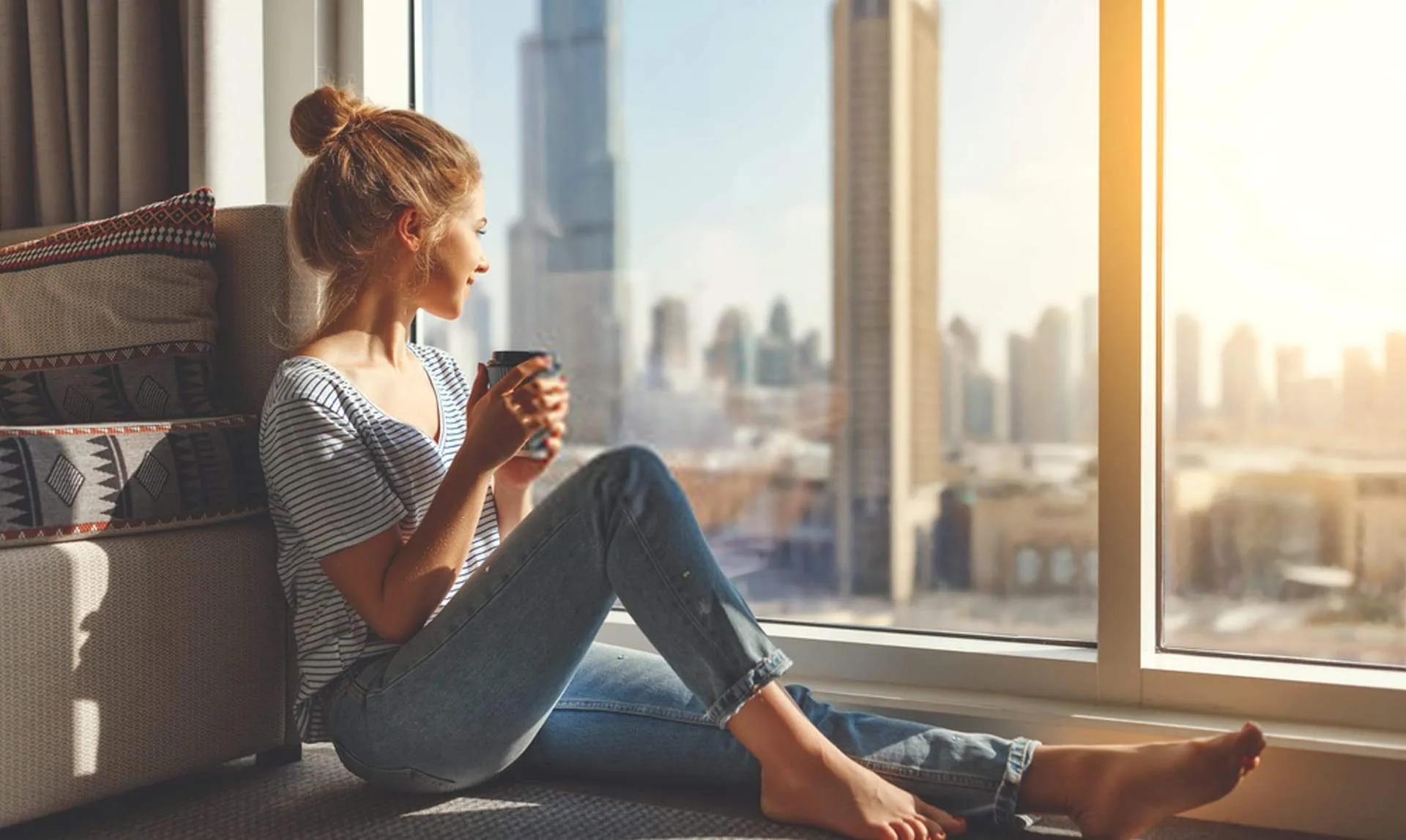 woman next to the big glazing