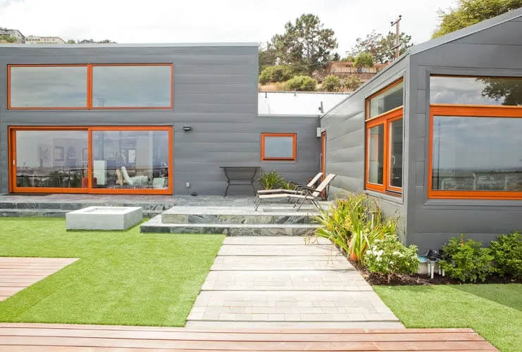 wooden windows in modern house